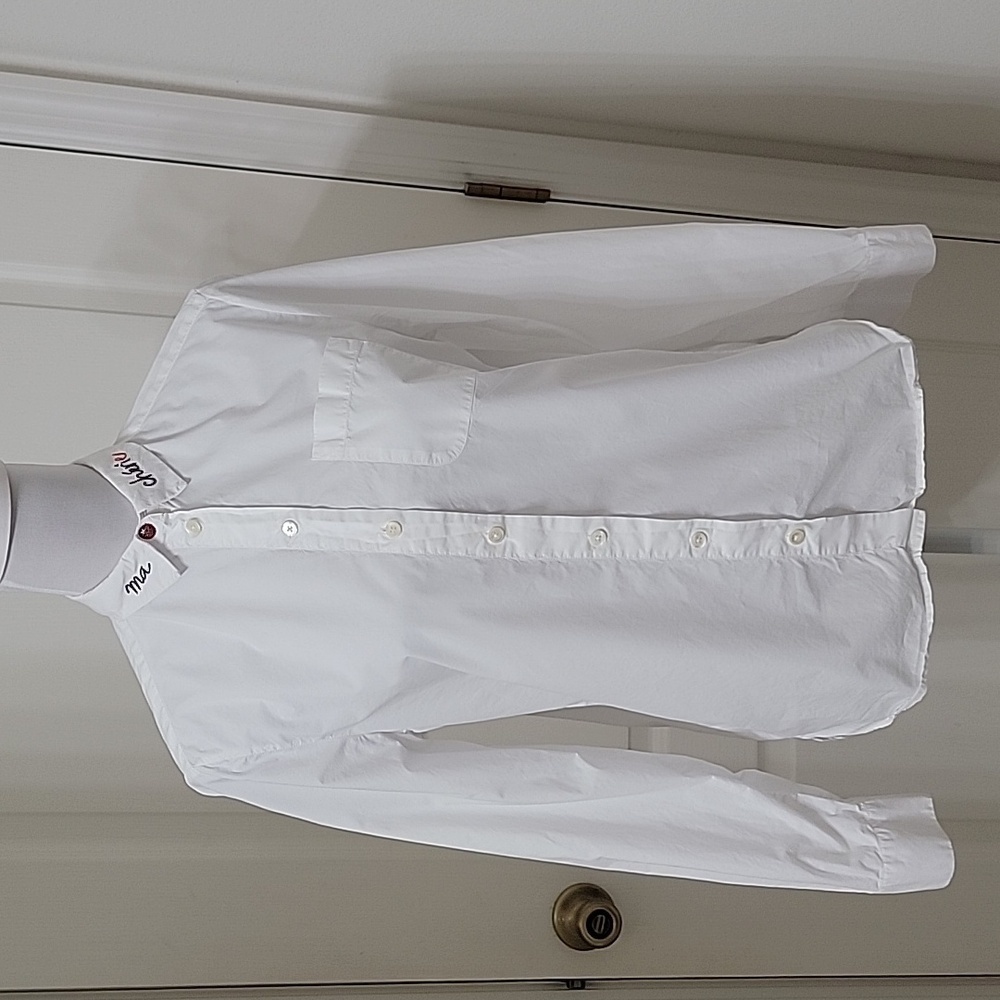 Chinti & Parker Size 6 White Button Down Shirt "Ma Cherie" Embroidery on Collar